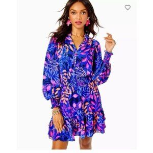 Lilly Pulitzer Shilah Botanical Print Long Sleeve Tiered Dress